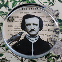Edgar A. Poe and The Raven Glass Round Paperweight