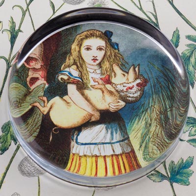 Alice and The Pig Nursery Glass Round Paperweight