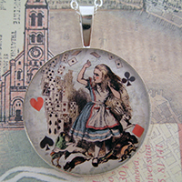 Alice and The Flying Cards Sterling Pendant