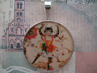 Dancing Kitty Cat Sterling Pendant