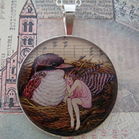 Fairy Girl with Bird Sterling Pendant