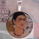 Frida Kahlo with Flowers Sterling Pendant