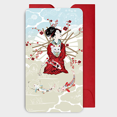 Geisha and lucky cat Mini Gift Cards