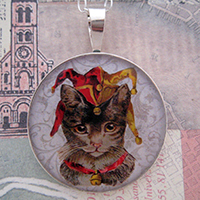 Jester Kitty Cat Sterling Pendant