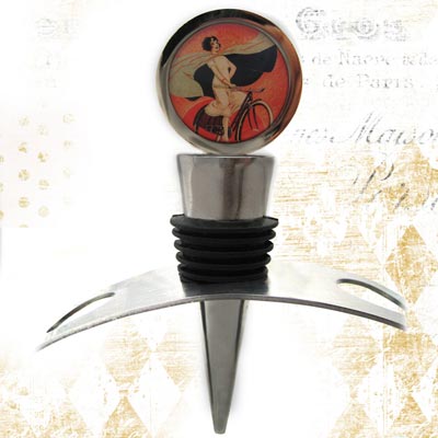 Onyx Bicycle Girl Wine Stopper
