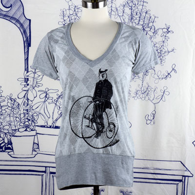 Gentleman Owl on a Bicycle Argyle Woman's T-shirt - TIMT 