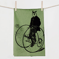 Gentleman Owl on a Bicycle Flour Sack Towel