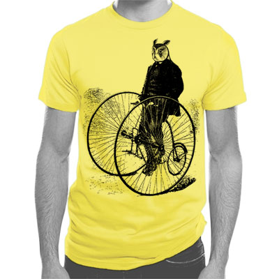 Gentleman Owl on a Bicycle Large Men's or Unisex T-shirt