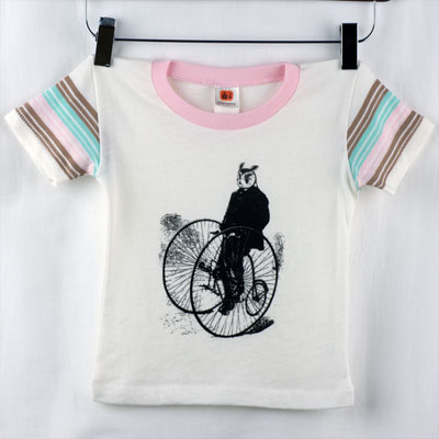 Gentleman Owl on a Bicycle Kids Striped Sleeve Tee - TIMT
