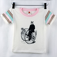 Gentleman Owl on a Bicycle Kids Striped Sleeve Tee - TIMT