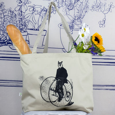 Gentleman Owl on a Bicycle Large Tote Bag