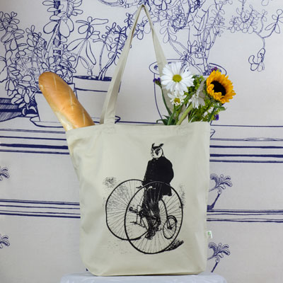 Gentleman Owl on a Bicycle Tote Bag -TIMT