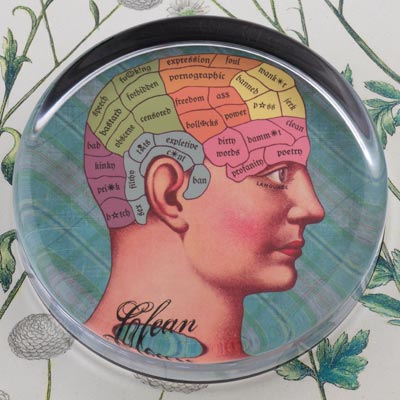 Clean Mind Phrenology Style Glass Round Paperweight