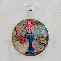 Mermaid Pin Up Sterling Pendant