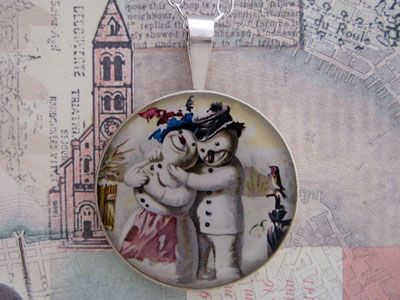 Snowman Couple Sterling Pendant