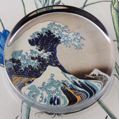 Great Wave Glass Round Paperweight