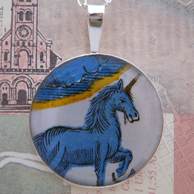 Unicorn French Illustration Sterling Pendant