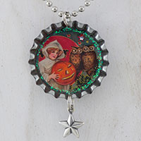 Witch with Pumpkin and Spooky Owls