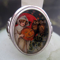 Witch with Pumpkin and Spooky Owls